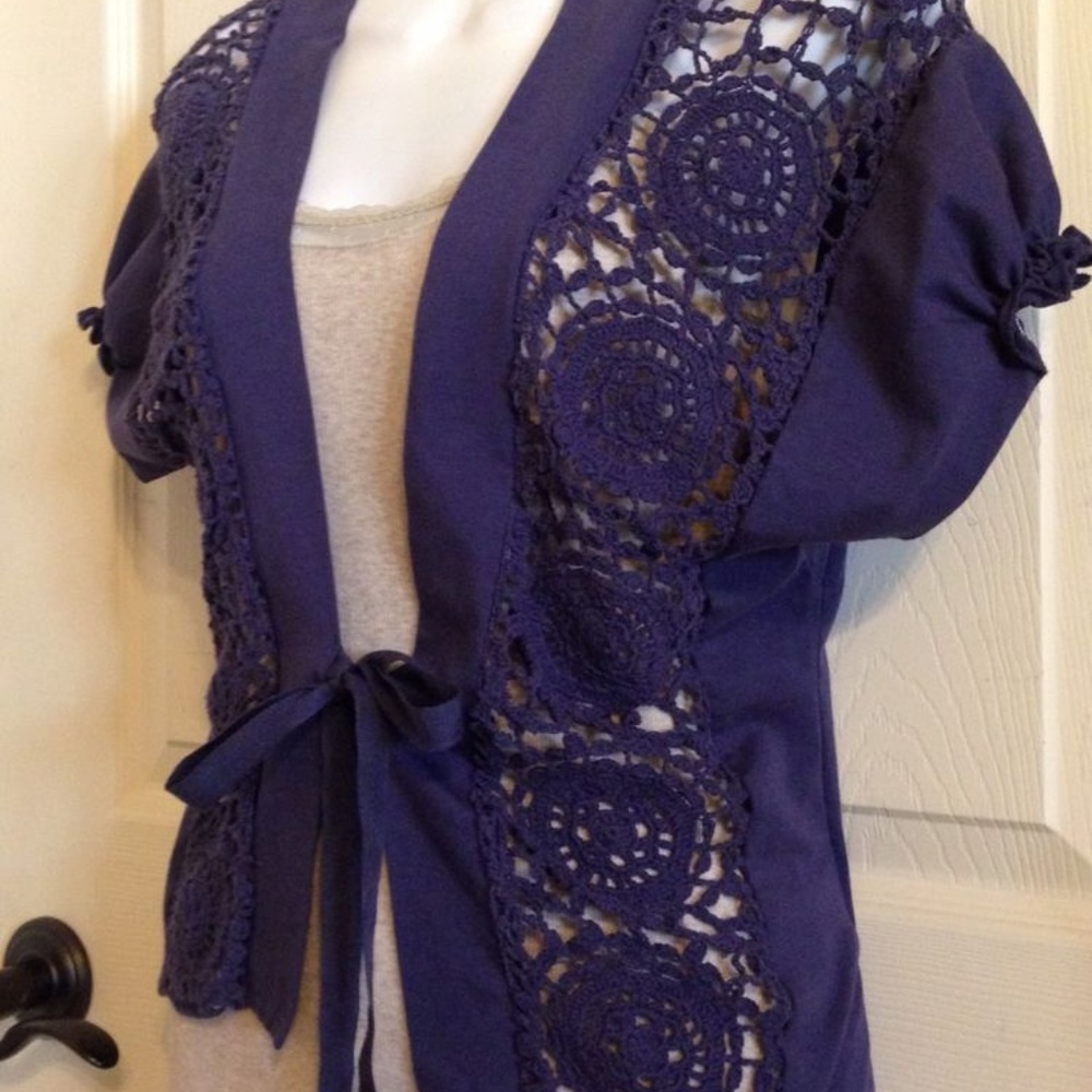 Anthropologie One September Purple Crochet Shrug S